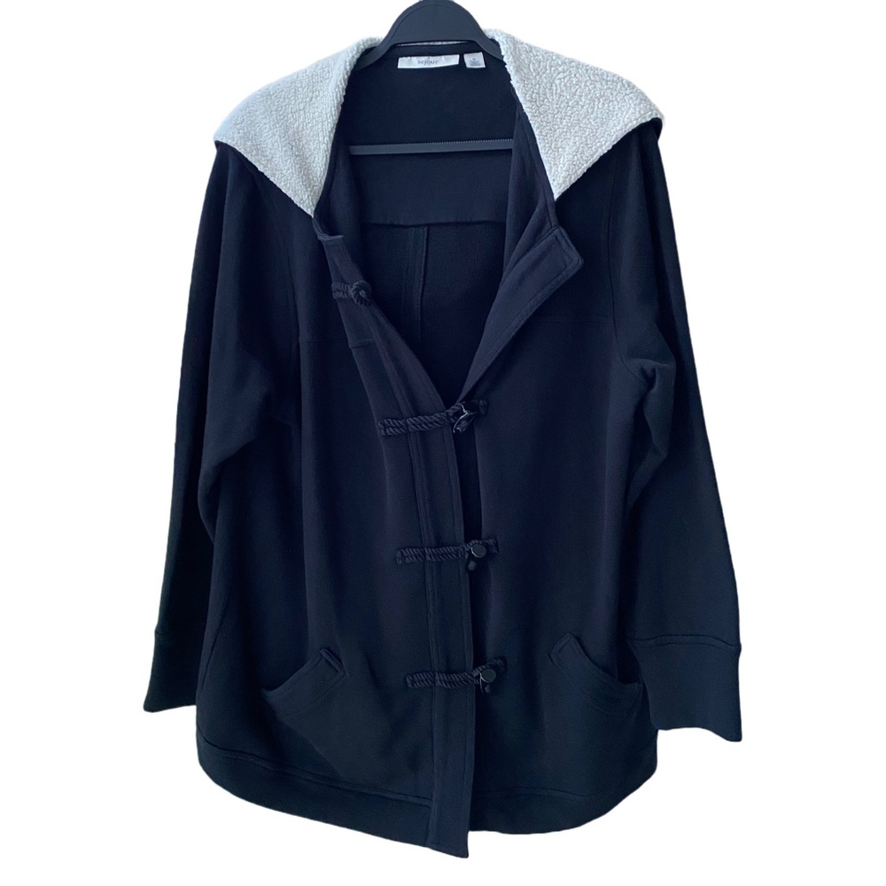 NWT 🖤 Sejour Nordstrom Long 100% Cotton Sherpa-Hood Casual Cozy Jacket/Coat 1X